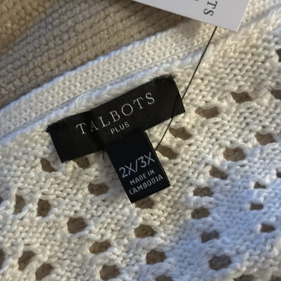 Talbots White Crochet Asymmetrical Poncho 100% Cotton NWT 2X/3X - Picture 4 of 5